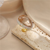 Anillo abierto de concha de perla de piedra natural chapado en cobre geométrico retro