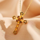 Collar con colgante chapado en oro con incrustaciones de cobre y cruz de estilo simple informal