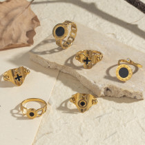Anillos de diamantes de imitación chapados en oro de 18K de acero inoxidable con forma de corazón redondo trébol de cuatro hojas estilo IG a granel