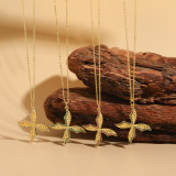 Collar chapado en oro de 14 quilates con incrustaciones de cobre y trébol de cuatro hojas de estilo clásico elegante