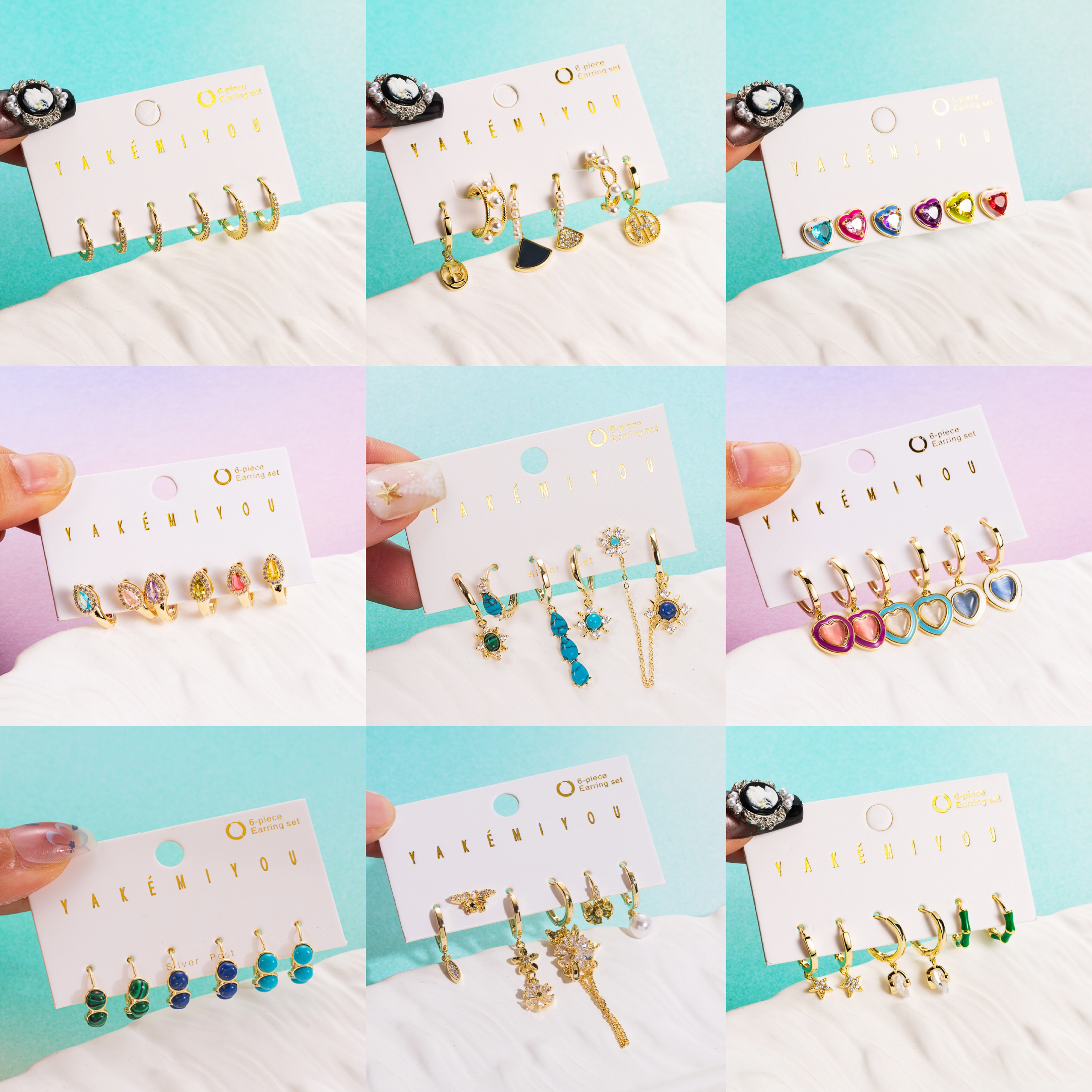Pendientes colgantes chapados en oro de 14K con circonita esmaltada asimétrica de cobre con forma de corazón de gotas de agua redondas de estilo Simple estilo IG