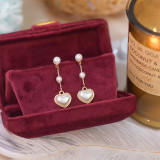 Pendientes colgantes chapados en oro de 14K, elegantes y redondos, con incrustaciones de gotas de agua, perlas artificiales de cobre, circonita, 1 par