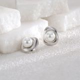 Pendientes de perlas artificiales con incrustaciones de cobre redondas de estilo simple, 1 par