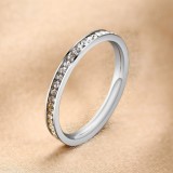 Anillos de diamantes de imitación con incrustaciones de acero de titanio circulares de estilo simple 1 pieza