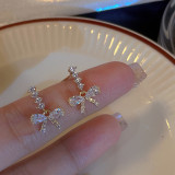 Dulce forma de corazón alas nudo de lazo chapado en cobre incrustaciones perlas artificiales pendientes de aro de diamante artificial pendientes colgantes pendientes 1 par