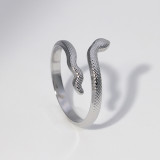 Anillos abiertos asimétricos de acero inoxidable con forma de serpiente de estilo simple