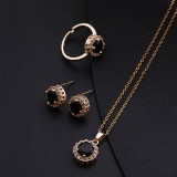 Conjunto de joyería para mujer de circón con incrustaciones de cobre y acero titanio redondo de moda de 3 piezas