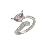 Anillo de dedo índice de lujo con luz de zorro de circón rojo rosa coreano, joyería de moda
