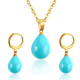 Collar de pendientes de perlas artificiales con incrustaciones de acero inoxidable con gotas de agua a la moda, 1 Juego