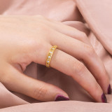 Anillo abierto chapado en oro con circonita perla y incrustaciones de cobre de color sólido de estilo simple