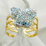 Anillo abierto de diamantes de imitación chapados en oro de acero inoxidable con mariposa Glam de estilo nórdico a granel