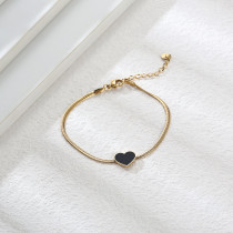 Pulsera de cadena de serpiente plana con forma de corazón simple chapada en acero de titanio y oro de 14 quilates