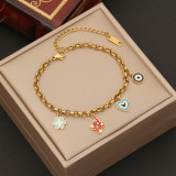 Moda Hoja Forma de Corazón Flor Acero Inoxidable Esmalte Pulseras 1 Pieza
