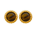 1 par de pendientes retro redondos de cobre con incrustaciones de ojo de tigre