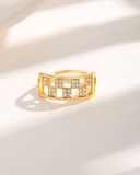 El chapado en cobre cuadrado lujoso del estilo del vintage ahueca hacia fuera los anillos abiertos plateados oro 18K del Zircon del embutido