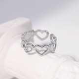 Anillo abierto hueco chapado en acero inoxidable con forma de corazón dulce 1 pieza