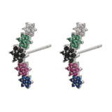 Pendientes con microincrustaciones de circonio y cristales de colores, aretes con diseño de flores y luna