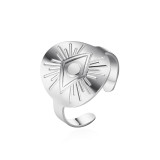 Anillo ajustable con apertura de acero titanio con textura de ojo retro