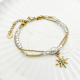 Glam Commute Star Collar de pulseras chapadas en oro con incrustaciones de perlas de imitación de acero inoxidable