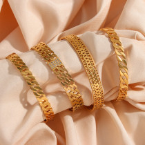Pulsera de acero inoxidable con incrustaciones de circonio y circonio de doble capa galvanizada retro de oro de 18 quilates a la moda para mujer
