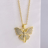 Collar con colgante de circonita chapado en oro y cobre, mariposa, libélula, 1 pieza