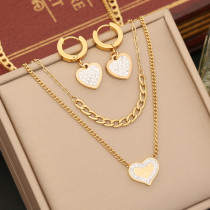 Estilo Retro Simple forma de corazón incrustaciones de acero inoxidable diamante Artificial pulseras de mujer pendientes collar