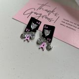 1 par de pendientes colgantes de diamantes de imitación de cobre con incrustaciones en forma de corazón y letras de estilo dulce y fresco