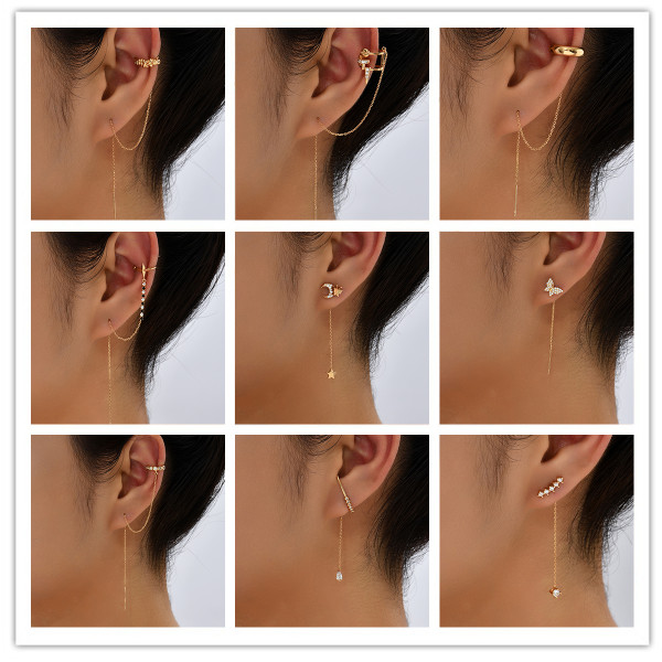 Moda Flor Mariposa Incrustación De Cobre Circón Línea De Oreja 1 Par