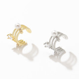 Moda C Forma Cobre Chapado Incrustación Perla Circón Clips Para Oreja 1 Pieza