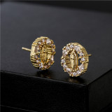 Pendientes María electrochapados en oro Real, joyería religiosa de circonita con microincrustaciones de cobre