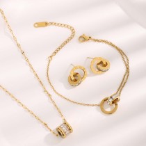 Collar de pendientes y pulseras chapadas en oro con incrustaciones de acero y titanio con números romanos de estilo vintage