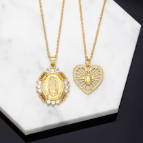 Collar Virgen María Cobre Chapado en Oro 18K con Circonitas en Forma de Corazón