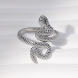 Anillo abierto chapado en acero inoxidable con forma de serpiente de moda