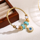 Brazalete elegante y lindo con forma de corazón de oso redondo, aleación de acero inoxidable con incrustaciones de perlas artificiales y diamantes de imitación