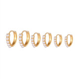 3 pares de aretes de perlas chapados en cobre geométricos de moda