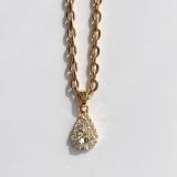 Collar chapado en oro de 18 quilates con piedras preciosas artificiales y incrustaciones de latón retro con gotas de agua