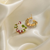 1 par de pendientes chapados en oro de 18 quilates con incrustaciones de cobre y perlas artificiales geométricas de estilo Simple
