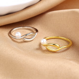 Anillo abierto de perlas artificiales con incrustaciones de cobre de ondas de estilo simple de 1 pieza