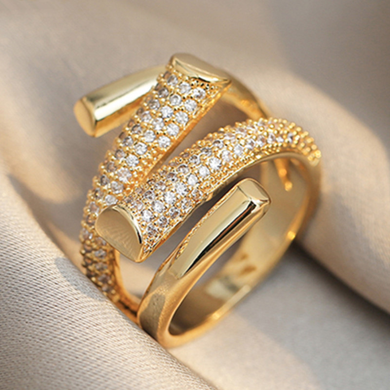 Anillos de circón con incrustaciones de cobre de color sólido de estilo simple
