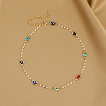 Elegante ojo del diablo con incrustaciones de cobre, perlas artificiales, pulseras para mujer, tobillera, collar, 1 pieza
