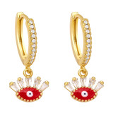 Moda Evil Eyes Shaped Mujer Incrustación Zircon Goteo Eardrop Cobre