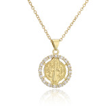 Nuevo Colgante de serie religiosa galvanizada en oro Real, collar de circón con microincrustaciones