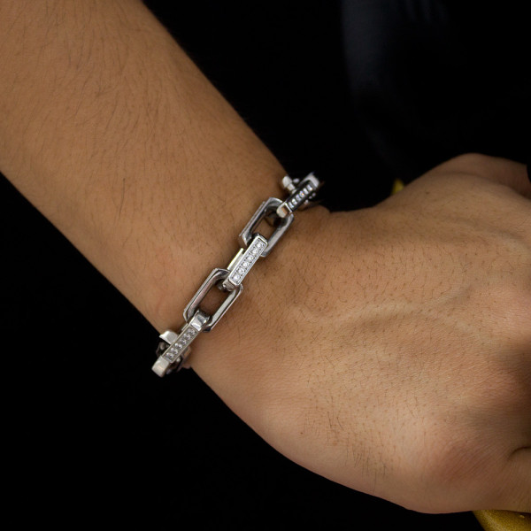 Pulseras de circón con incrustaciones de acero y titanio de color sólido Hip-Hop