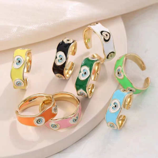 Anillo abierto con esmalte de cobre en forma de corazón estilo IG