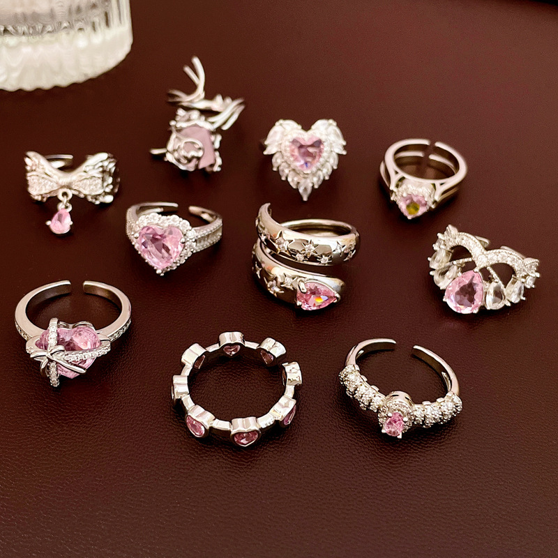 Anillos de circón con incrustaciones de cobre y corona en forma de corazón de hojas dulces