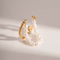 Anillos abiertos chapados en oro de 18 quilates con revestimiento de perlas de agua dulce de acero inoxidable geométrico estilo IG