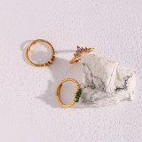 Anillo abierto de circonio con incrustaciones de acero inoxidable con corona de moda 1 pieza