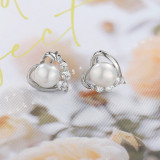 1 par de pendientes de circonita de cobre con incrustaciones de perlas de agua dulce con diseño Original en forma de corazón