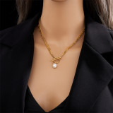 Collar con colgante de perlas artificiales chapado en oro en capas de acero de titanio geométrico básico