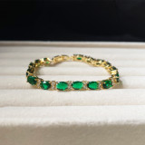 El más vendido transfronterizo en Europa y América, pulsera de esmeralda de lujo ligera y de alta calidad, pulsera elegante Lvzuan ovalada con circonita AAA brillante